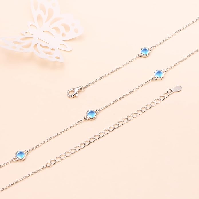 FLYOW S925 Sterling Silver Dainty Butterfly/Moonstone/Turquoise/Agate/Circle Choker Necklace Short Dainty Layered Pendant Necklace Jewelry for Women Girls