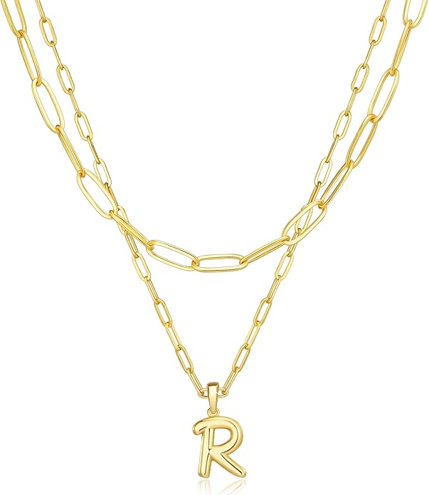adoyi Valentines Day Gifts for Women Hers Dainty 14K Gold Plated Heart Initial Necklaces Layered Letter A-Z Pendant Necklace Stack Trendy Jewelry Birthday Valentines Day Gifts for Women Jewelry