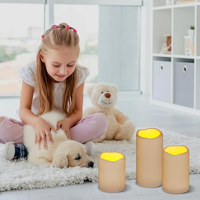 Flameless Candles 4" 5" 6" Outdoor Indoor Pillars Battery Operated Flickering - Image 3