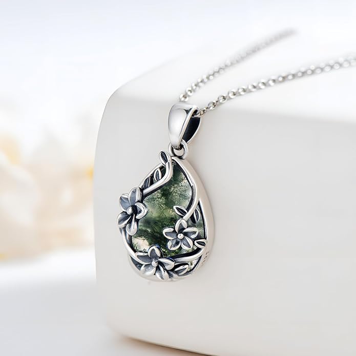 JUSTKIDSTOY Moonstone Necklace 925 Sterling Silver Teardrop Pendant Necklace Jewelry Gifts for Women Girls