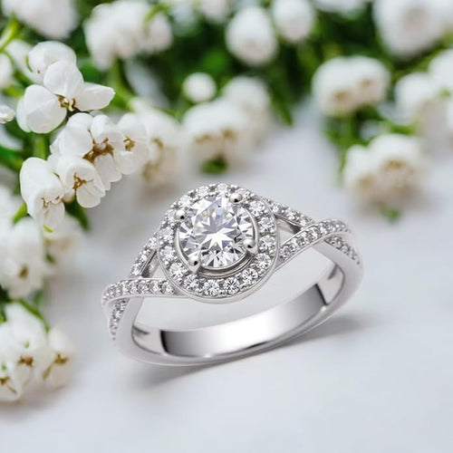 1.22 Carat (ctw) Round-Cut Halo Lab-Grown Sapphire/Lab-Grown Diamond/Moissanite Twisted Wedding Engagement Ring for Women 925 Sterling Silver/10K/14K/18K Real Gold Engagement Rings Jewelry(D Color, VVS Clarity), Size 3-14