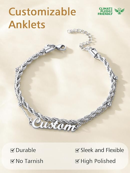 FindChic Custom Ankle Bracelets for Women, Stainless Steel Figaro/Cuban/Wheat/Rope/Herringbone Chain Anklets, Beach Foot Jewelry 8.5''-10.5'' Adjustable & Waterproof, with Gift Box