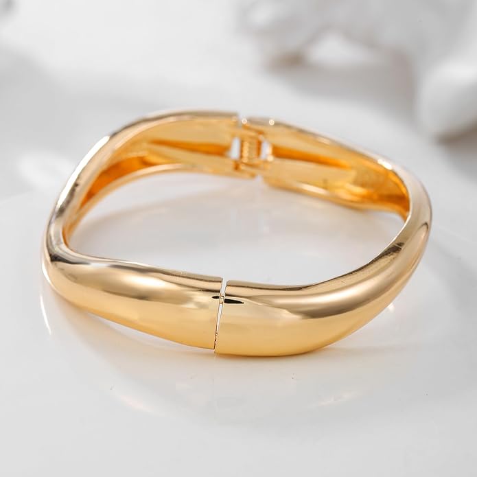 Chunky Gold/Silver Gold Cuff Bangle Bracelets for Women Trendy Hinged Cuff Open Wide Chunky Gold Bracelet Minimalist Bangle Jewelry Gift