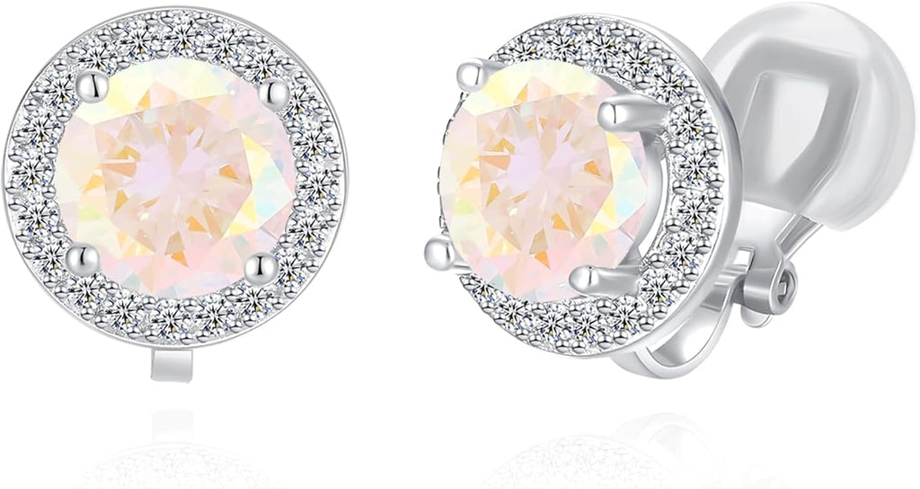 YOQUCOL 8MM Cubic Zirconia Crystal Clip On Stud Earrings Round Non Pierced Earrings for Women