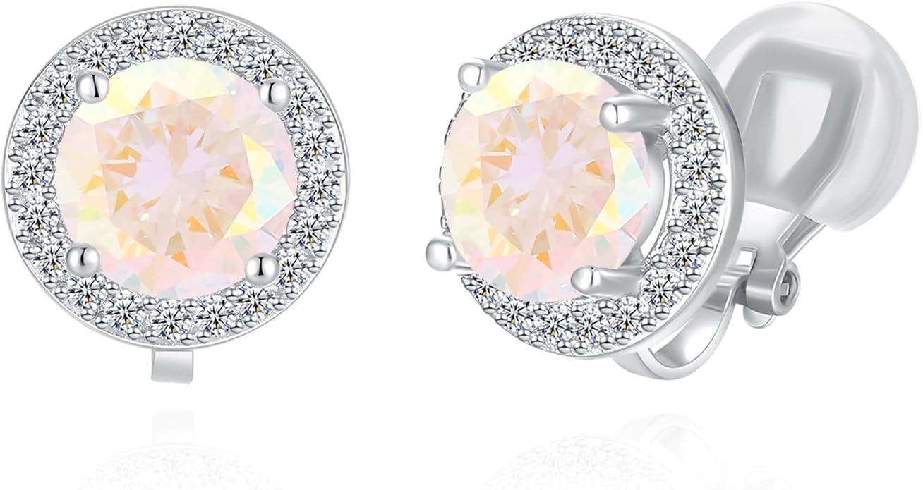 YOQUCOL 8MM Cubic Zirconia Crystal Clip On Stud Earrings Round Non Pierced Earrings for Women