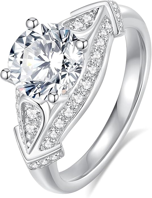 Moissanite Engagement Rings for Women,D Color VVS1 Round Cut Moissanite Ring 925 Sterling Silver Promise Rings for Her