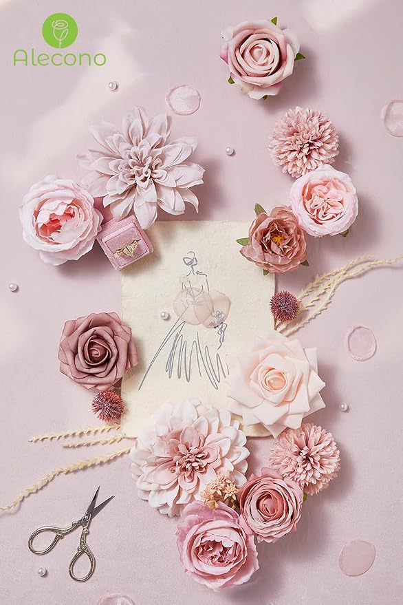 Alecono Dusty Pink Artificial Flowers, Cake Decor, Table Centerpiece, Baby - Image 2