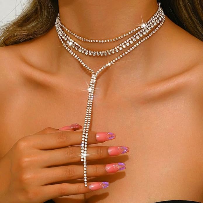 Unicra Black Rhinestone Necklace Diamond Choker Necklaces Formal Bridal Prom Fashion Costume Jewelry Necklace for Women