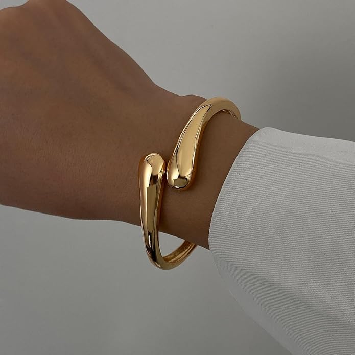 Chunky Gold/Silver Gold Cuff Bangle Bracelets for Women Trendy Hinged Cuff Open Wide Chunky Gold Bracelet Minimalist Bangle Jewelry Gift