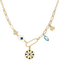 MISS RIGHT Dainty Gold Evil Eye Hamsa Hand Coin Lucky Charm Pendant Necklace for Women Trendy Vintage Paperclip Chain Sun Moon Clover Flower Chunky Charm Necklace Jewelry Gifts