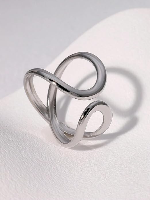 Chunky Rings For Women, Gold Silver Thumb Ring Asymmetrical Wavy Curve Ring Adjustable Non Tarnish Dainty Stainless Steel New Year Anniversary Birthday Jewelry Gift