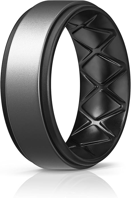 Egnaro Silicone Rings for Men 1/4/5/6/7 Multipack of Breathable Mens Silicone Rubber Wedding Rings Bands - Step Edge