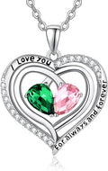 Valentine's Day Gifts for Wife 925 Sterling Silver Double Birthstone Pendant Necklaces I Love You for Always and Forever Necklace Anniversary Birthday Gifts for Wife Girlfriend Mom Her