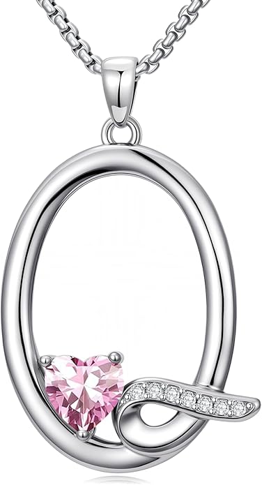 Valentines Day Gifts for Women Alphabet A to Z Initial Birthstone Pendant Necklaces for Women - 18k White Gold Plated Personalized Name Jewelry Valentine Mothers Day Birthday Gifts for Women Her Girlfriend