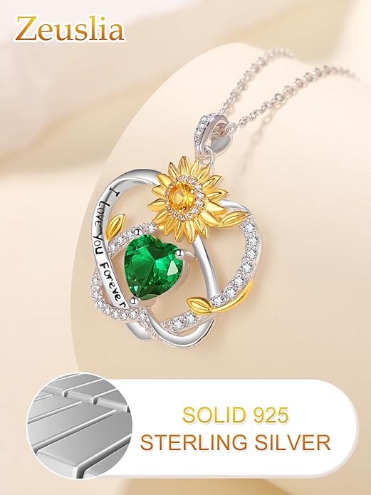 Valentine's Day Gifts for Wife 925 Sterling Silver Double Birthstone Pendant Necklaces I Love You for Always and Forever Necklace Anniversary Birthday Gifts for Wife Girlfriend Mom Her