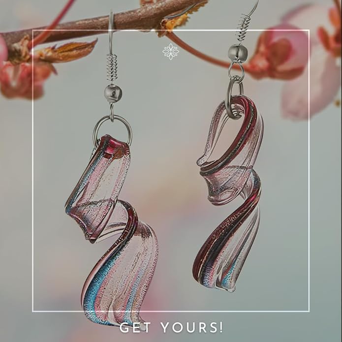 BESHEEK Handmade Murano Inspired Gorgeous Artist Made Pink Purple Blue Twist Glass Dangle Earrings | Handcrafted Blown Hypoallergenic Artisan Lampwork Italian Style Jewelry