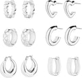 Wgoud Chunky Hoop Earrings Set 14K Gold Plated Hoop Earrings for Women Hypoallergenic, Thick Twisted Huggie Hoops Earring Set