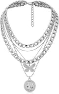 MJartoria Layered Necklaces for Women Trendy Retro Coin Pendant Necklace Dainty Chunky Chain Choker Necklaces for Jewelry Birthday Gifts