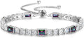 FANCIME Birthstone Bracelet for Women, Sterling Silver 4x6mm Gemstone Tennis Bracelet Bolo Adjustable Chain Fine Jewelry Birthday Gifts for Women Mom Wife Her