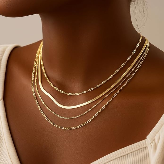 Necklaces for Women,Gold Plated Herringbone Layering Choker Necklace for Women Non Tarnish Stack Waterproof Jewelry Gift