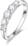 D Color VVS1 Clarity Moissanite Hand Setting Eternity Rings for Women, Solid 925 Sterling Silver Rhodium Finish, Stackable Ring, Wedding Birthday Valentines Anniversary Mothers Day Ideal Gift for Her