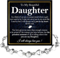 To My Daughter Bracelet, Silver Heart Chain Bracelet with Shiny Stones, Perfect Birthday or Graduation Christmas Gift for Daughter with Message Card and Gift Box
