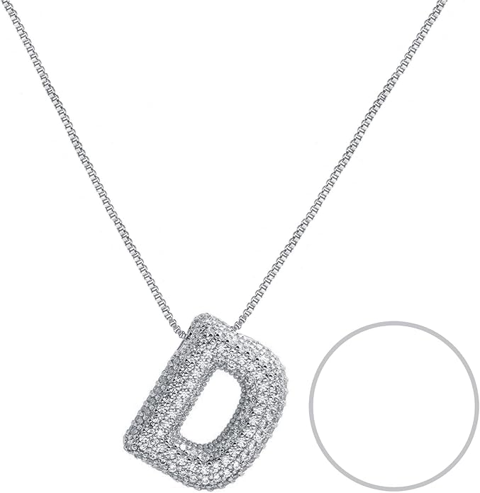 RWQIAN Letter Necklace for Women Bubble, Chunky Initial Alphabet A-Z Pendant Puffy Name Personalized Necklace Dainty Zircon CZ Fashion Jewelry Gifts for Girls Girlfriend