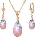 EVEVIC Austrian Crystals Teardrop Pendant Necklace Earrings for Women 14K Gold Plated Hypoallergenic Leverback Drop Dangle Earrings Jewelry Set