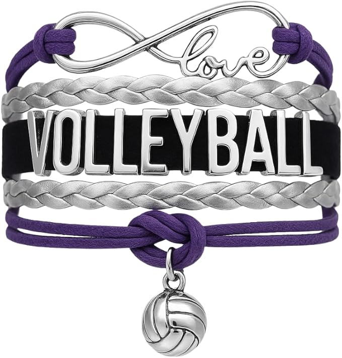 Volleyball Bracelets For Girls- Ideal Volleyball Gifts & Souvenirs. Adjustable Charm Bracelet with Moveable Letters, Infinity Symbol & Silver Volleyball Charm. Fashionable Bracelets by SportyBella.