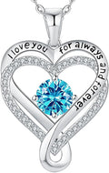 Jewelry for Women Wife Infinity Heart Birthstone I Love You Necklace S925 Anniversary Women Necklaces for Her Wife Birthday Gift Ideas, Birthday Present for Girlfriend Mom Daughter Sterling Silver