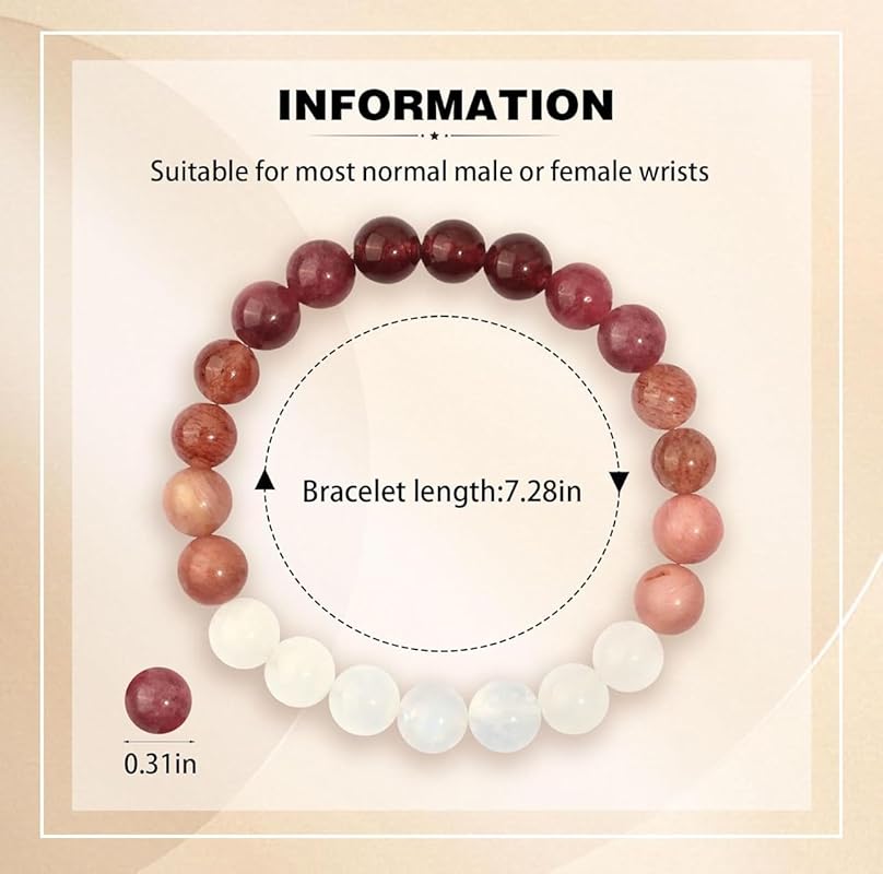 Valentines Day Gift Love Energy Crystal Bracelet for Women – Garnet, Quartz, Rose Quartz, Rhodonite & Moonstone | Gifts for Easter Basket, Birthday, Mothers Day Healing Gemstone Bracelet Gift for Her