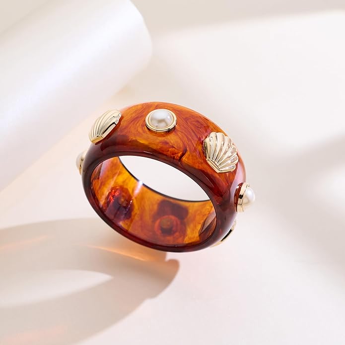 Trendy Acrylic Resin Bangle Bracelet for Women Chunky Transparent Acetate Mottled Plate Bangle Bracelet Statement Jewelry