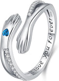 Hug Rings for Women Birthstone Hug Rings 925 Sterling Silver Adjustable Hand Ring Open Jewelry Daughter Gifts From Mom Mother Teens Mother's Day Amavive