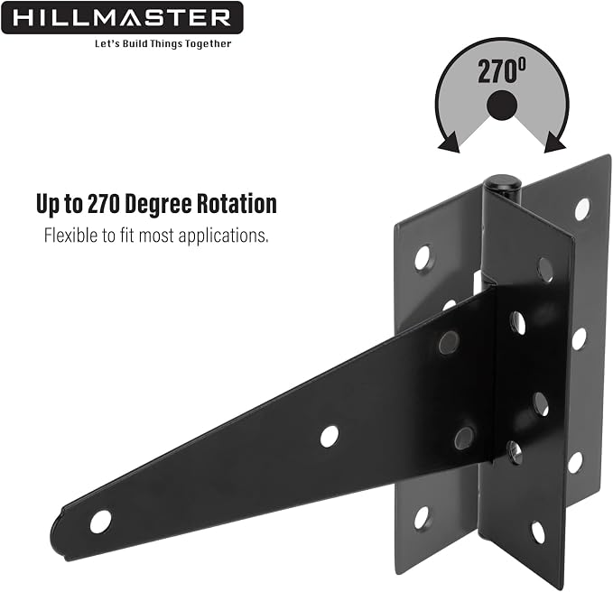 HILLMASTER 10 Inch T-Strap Heavy Duty Shed Door Hinges Gate Strap Hinges Black - Image 3
