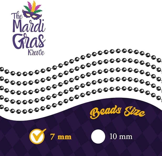 Black Mardi Gras Beads - 33 inch, 7mm, 72 Necklaces, 6 Dozen Party Supplies