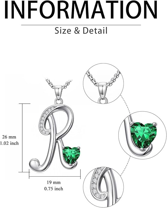 Valentines Day Gifts for Women Alphabet A to Z Initial Birthstone Pendant Necklaces for Women - 18k White Gold Plated Personalized Name Jewelry Valentine Mothers Day Birthday Gifts for Women Her Girlfriend