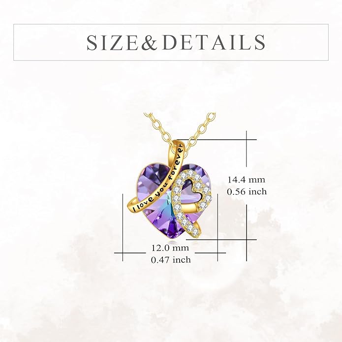 KECHO 14K Real Gold I Love You Forever Necklace Solid Yellow Gold Heart Birthstone Crystal Pendant Jewelry Birthday Mother's Day Anniversary Christmas Gifts for Women