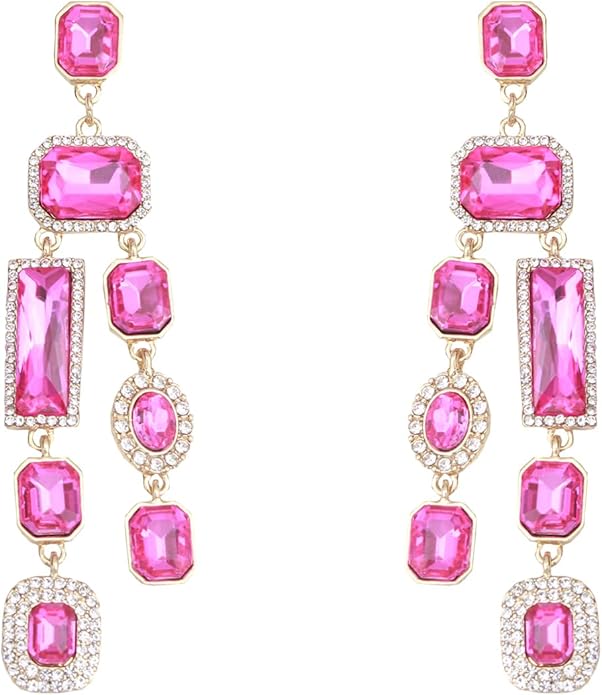 Vintage Rectangle Teardrop Chandelier Earrings, Art Deco Wedding Austrian Crystal Drop Dangle Earrings for Women Party Prom