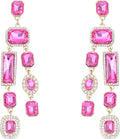 Vintage Rectangle Teardrop Chandelier Earrings, Art Deco Wedding Austrian Crystal Drop Dangle Earrings for Women Party Prom