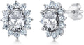 Gem Stone King 7X5MM Oval Gemstone Birthstone Stud Earrings For Women | Princess Diana Royal Halo Style | 925 Sterling Silver | Fine Jewelry Gifts for Anniversary Wedding Her Mom Women Wife