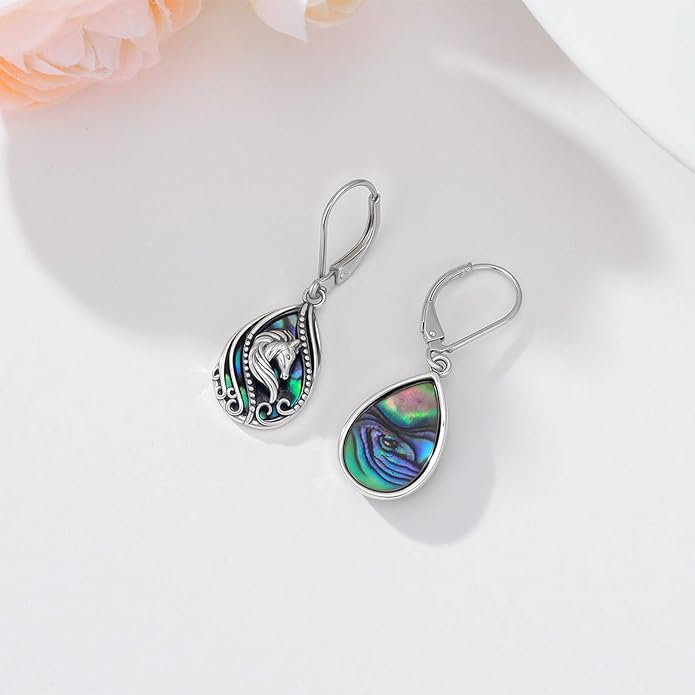 Animal Earrings 925 Sterling Silver Abalone Shell Dangle Drop Earrings Leverback Earrings Cute Animal Jewelry Gifts for Women Girlfriend