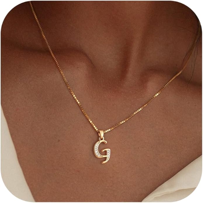 Initial Necklace for Women, 14K Gold Plated Box Chain Letter Pendant, Trendy Name Necklace, Dainty Personalized Jewelry Valentines Day Gift for Her