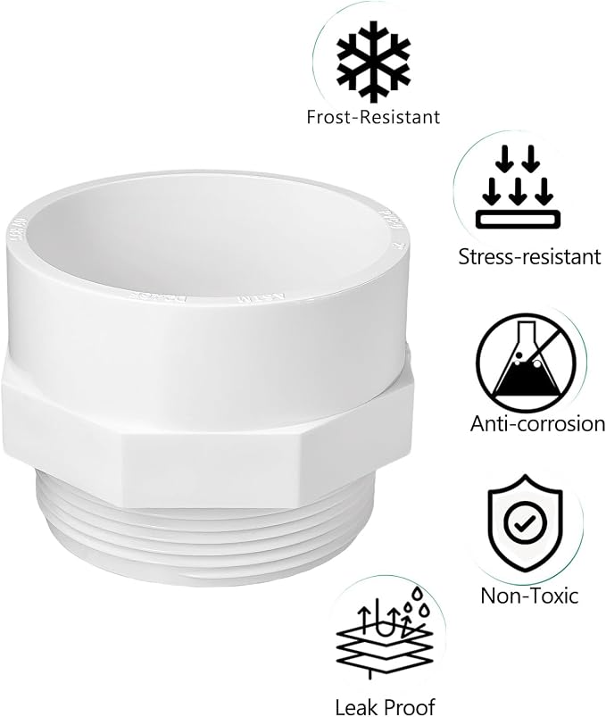 5 Pack 2" PVC Fittings, 2 inch NPT Male PVC Pipe Adapter, Swimming Pool & - Image 3