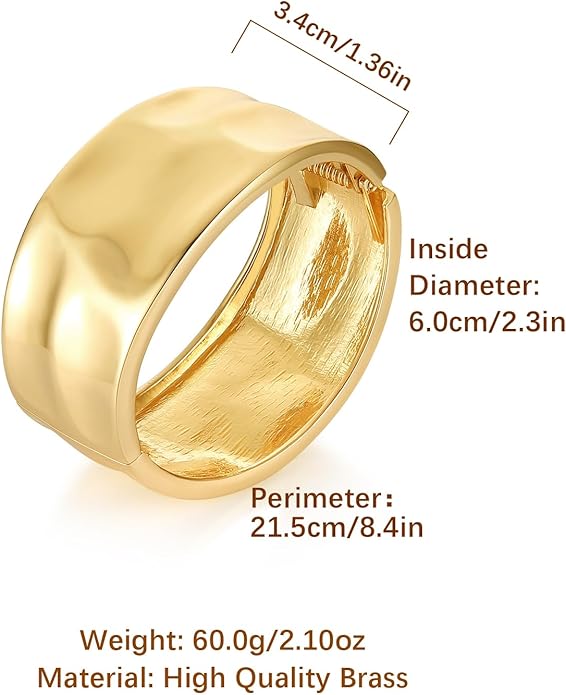 HZMAN Chunky Gold Cuff Bracelets for Women Thick Wide Bangle Bracelet Hammered Open Hinge Wrist Cuff Bracelet Jewelry Gift