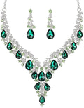 Bridal Bridesmaid Austrian Crystal Jewelry Set, Floarl rhinestone Statement Neckace Teardrop Necklace Drop Dangle Earrings Set