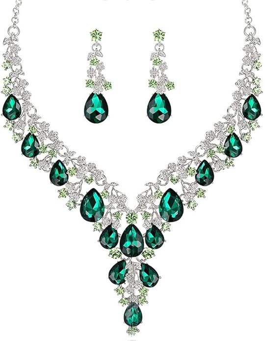 Bridal Bridesmaid Austrian Crystal Jewelry Set, Floarl rhinestone Statement Neckace Teardrop Necklace Drop Dangle Earrings Set
