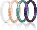 Egnaro Thin Silicone Anniversary Rings:2.5mm Wide - 2mm Thick Woven Design Statement Rubber Wedding bands Women,2-5 Variety Multipack