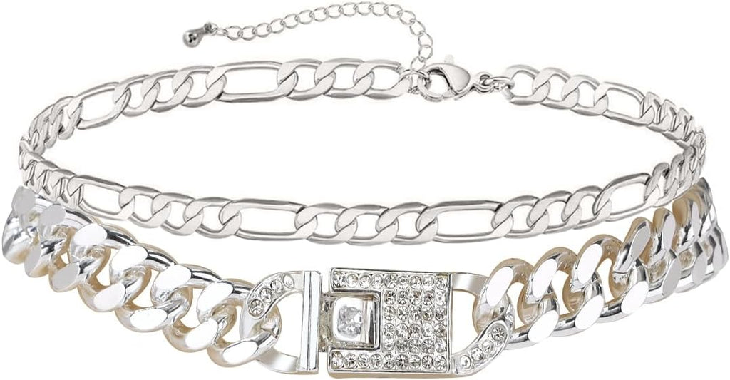 14K Gold Anklets for Women Waterproof Rhinestone Ankle Bracelet Layered Cuban Link Chain Diamond Anklet Beach Jewelry for Women