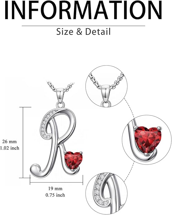 Valentines Day Gifts for Women Alphabet A to Z Initial Birthstone Pendant Necklaces for Women - 18k White Gold Plated Personalized Name Jewelry Valentine Mothers Day Birthday Gifts for Women Her Girlfriend