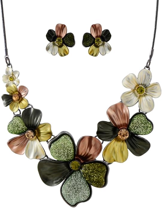 Chunky Statement Jewelry Set Vintage Retro Leaf Flower Floral Geometric Bohemian Boho Bib Necklace Earring Set Fashion Costume Jewelry for Women Girls Wedding Party Prom Unique Gift